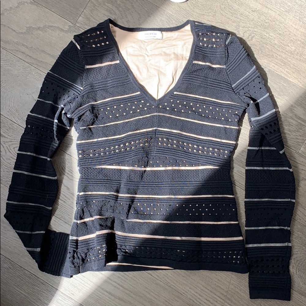 Black knit embroidered textured top